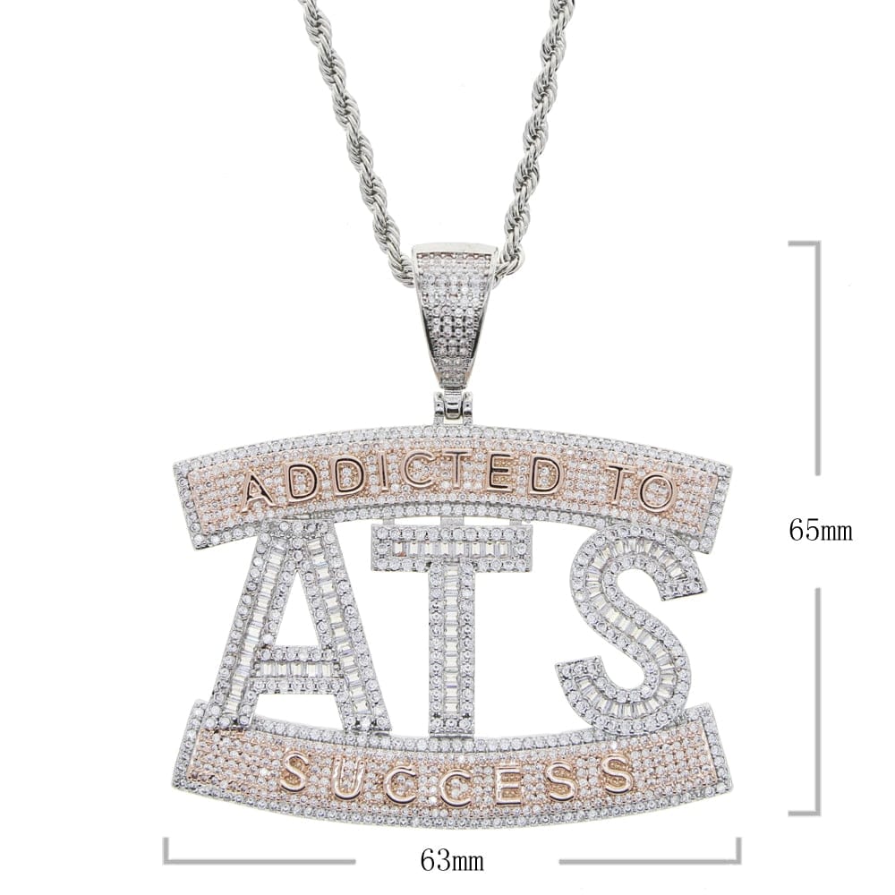 VVS Jewelry hip hop jewelry Two-tone Addicted to Success "ATS" Baguette Pendant Chain