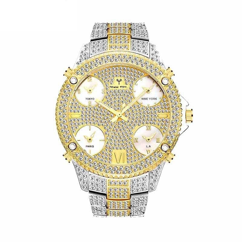 VVS Jewelry hip hop jewelry Two-tone (gold & silver) VVS Jewelry Fully Iced Area Codez Bling Watch