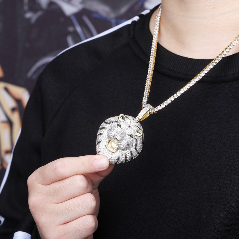 VVS Jewelry hip hop jewelry Two-tone / Rope Chain / 20 Inch VVS Jewelry Fully Iced Lion's Head Chain