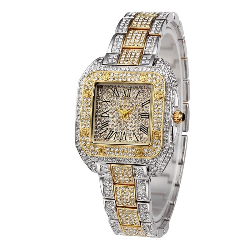 VVS Jewelry hip hop jewelry Two-Tone Square Bling Bezel Watch