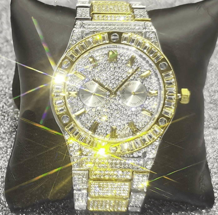 VVS Jewelry hip hop jewelry Two-tone VVS Jewelry Iced out Baguette Watch