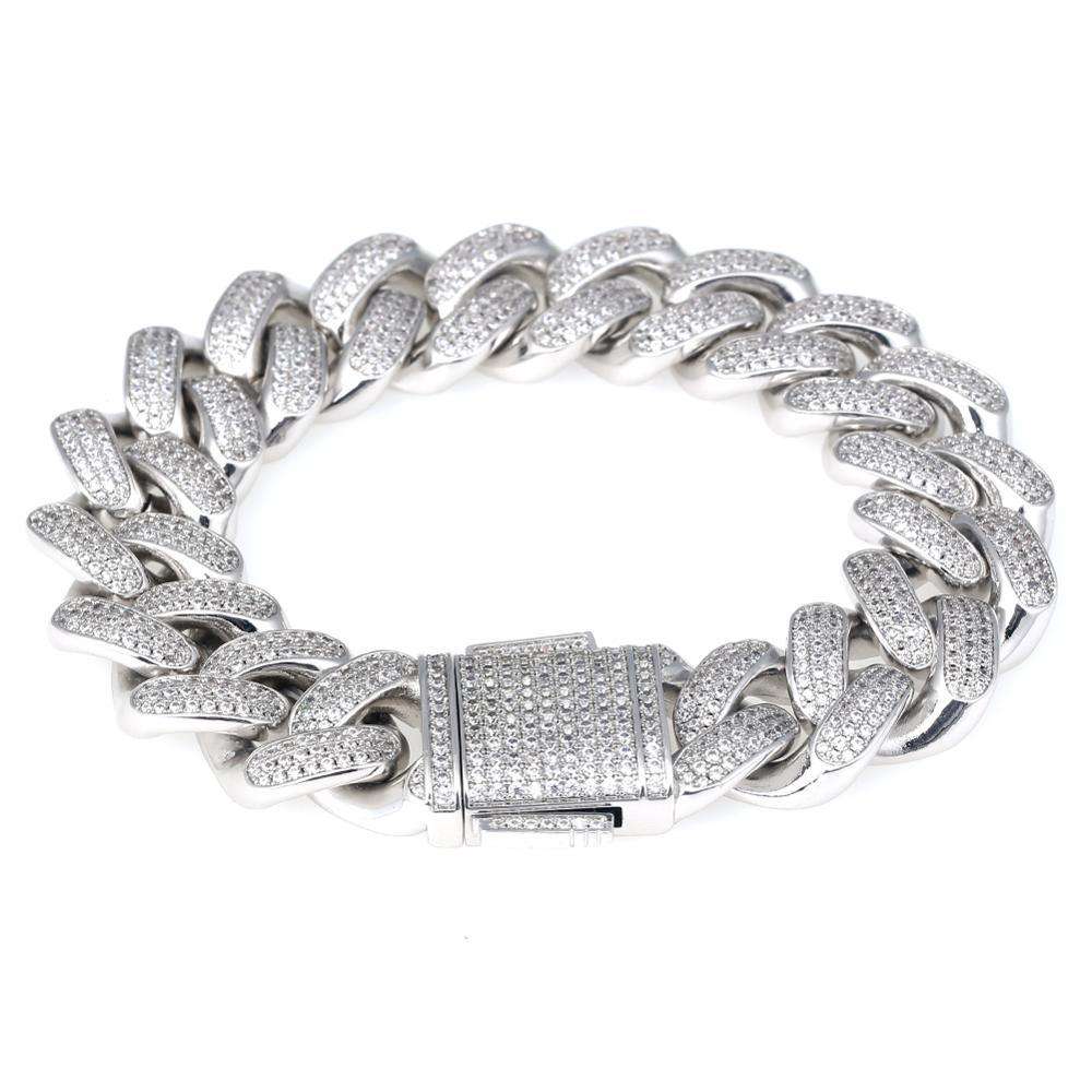 VVS Jewelry hip hop jewelry VVS Jewelry 12MM White Gold Prong Cuban Bracelet