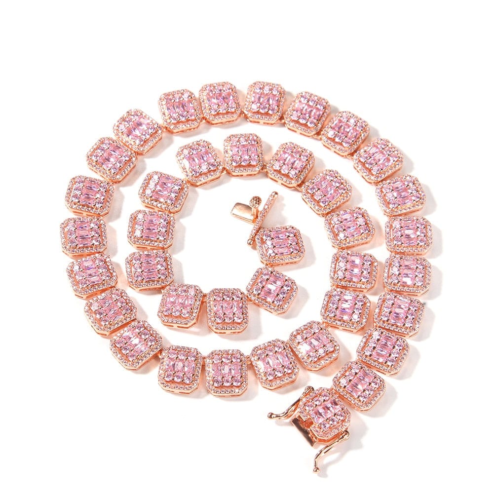 VVS Jewelry hip hop jewelry VVS Jewelry 13MM Pink Baguette Tennis Chain