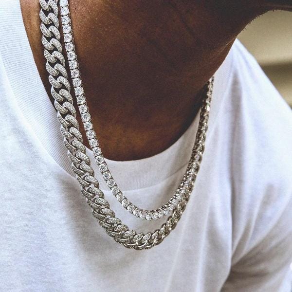 VVS Jewelry hip hop jewelry VVS Jewelry 18K Gold Prong Cuban Chain + Tennis Chain Bundle