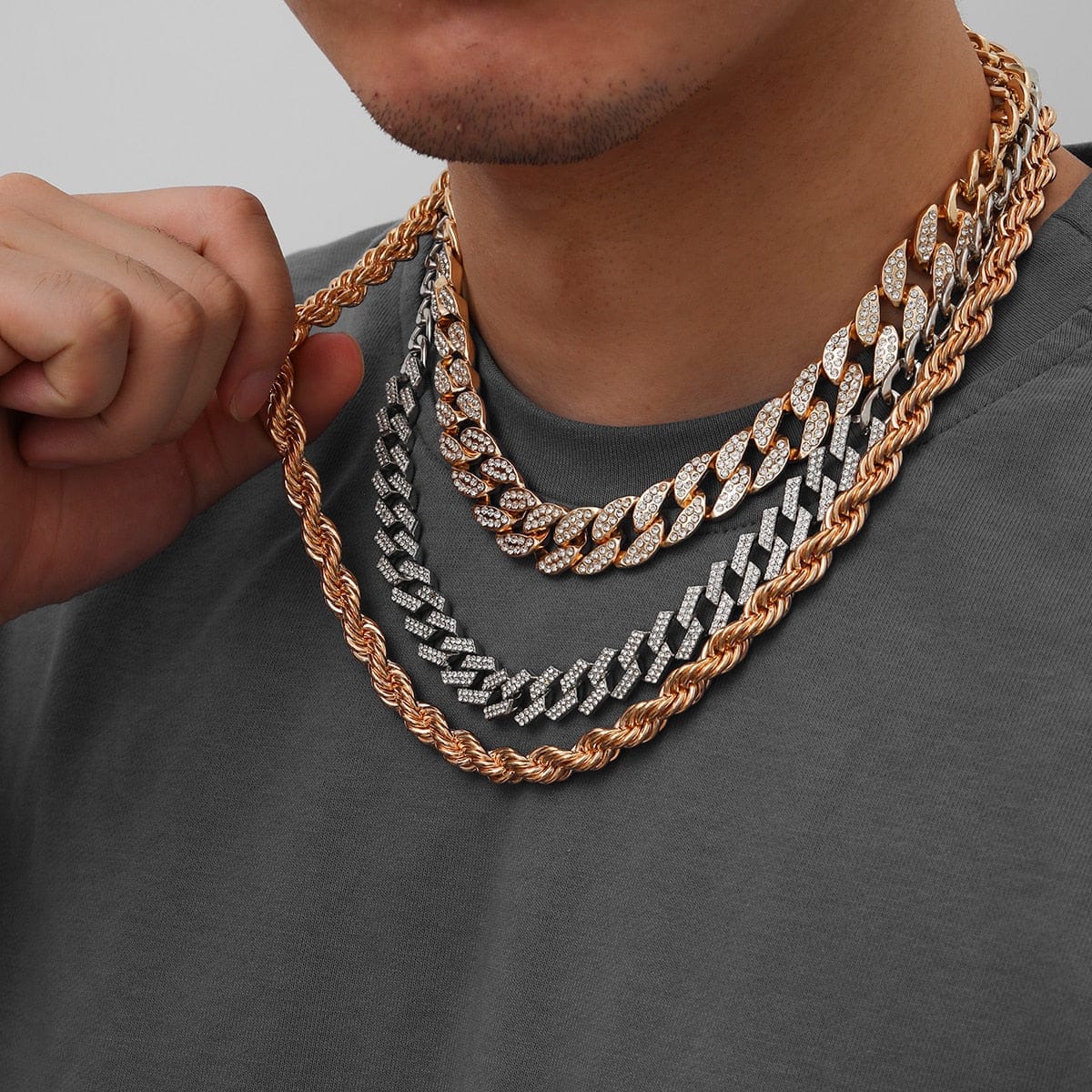 VVS Jewelry hip hop jewelry VVS Jewelry Choker Cuban + Rope Chain Layered bundle