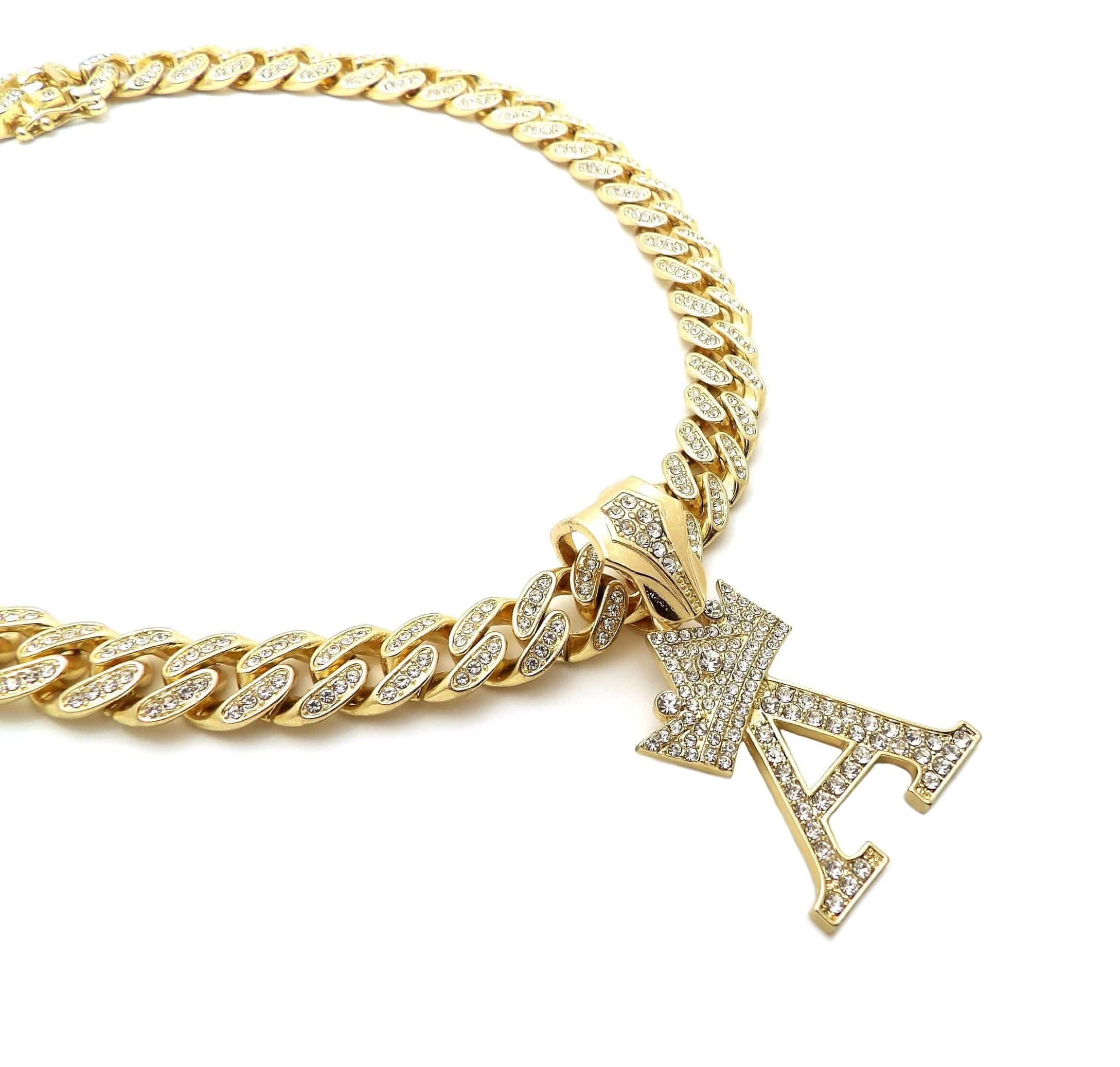 VVS Jewelry hip hop jewelry VVS Jewelry Crowned Initial Cuban Pendant Chain