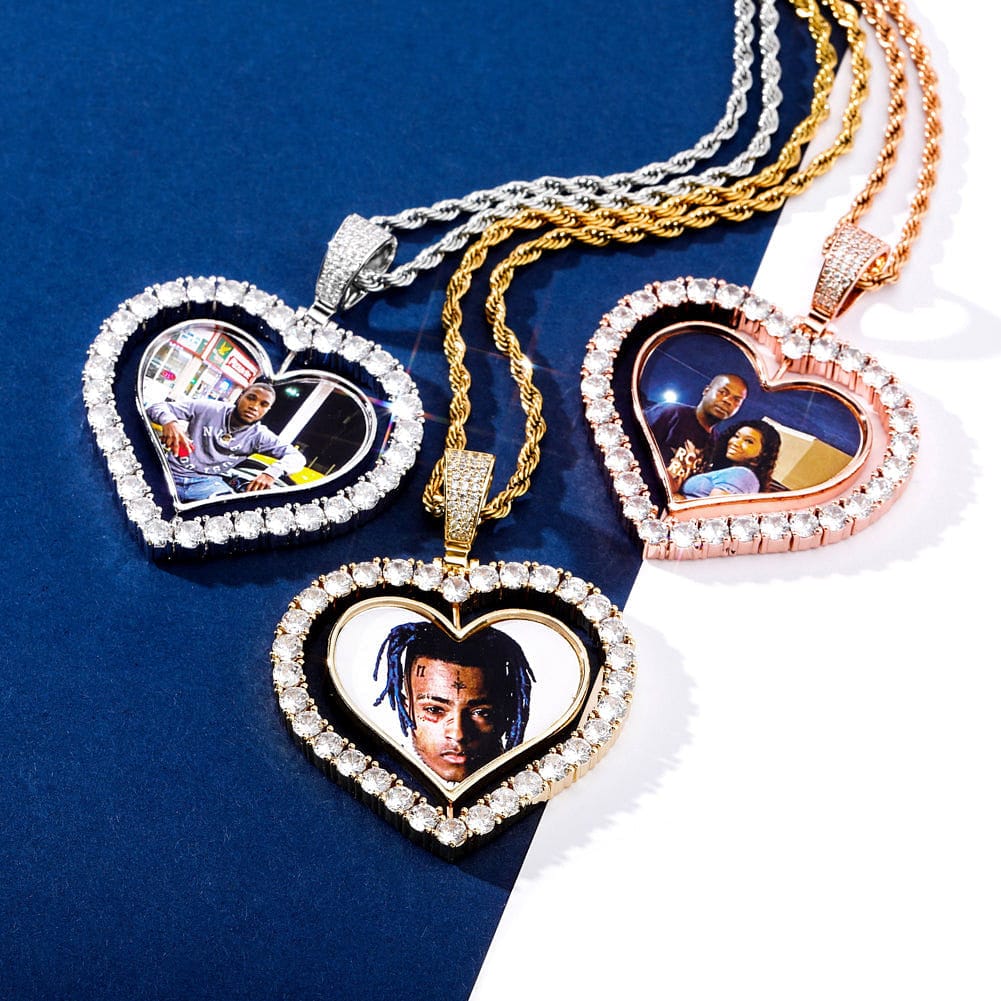 VVS Jewelry hip hop jewelry VVS Jewelry Custom Double-Sided Heart Photo Chain