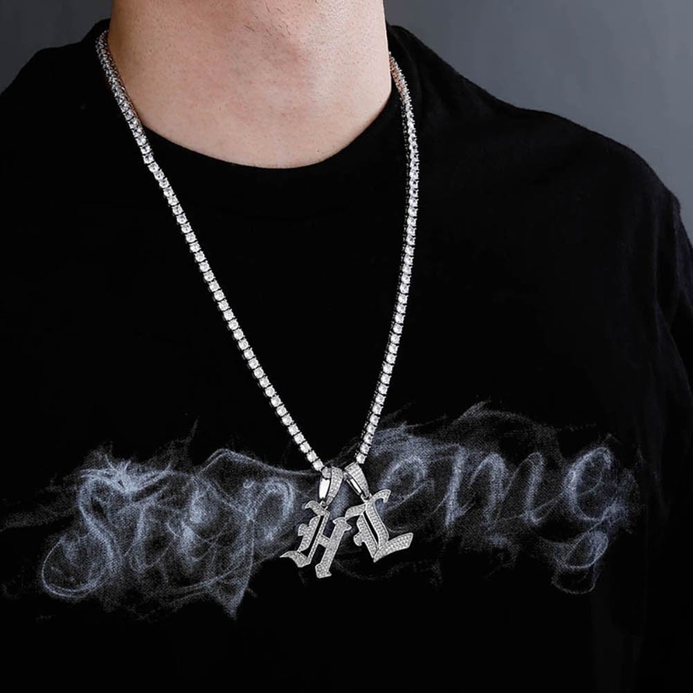 VVS Jewelry hip hop jewelry VVS Jewelry Old English Initial Pendant Necklace