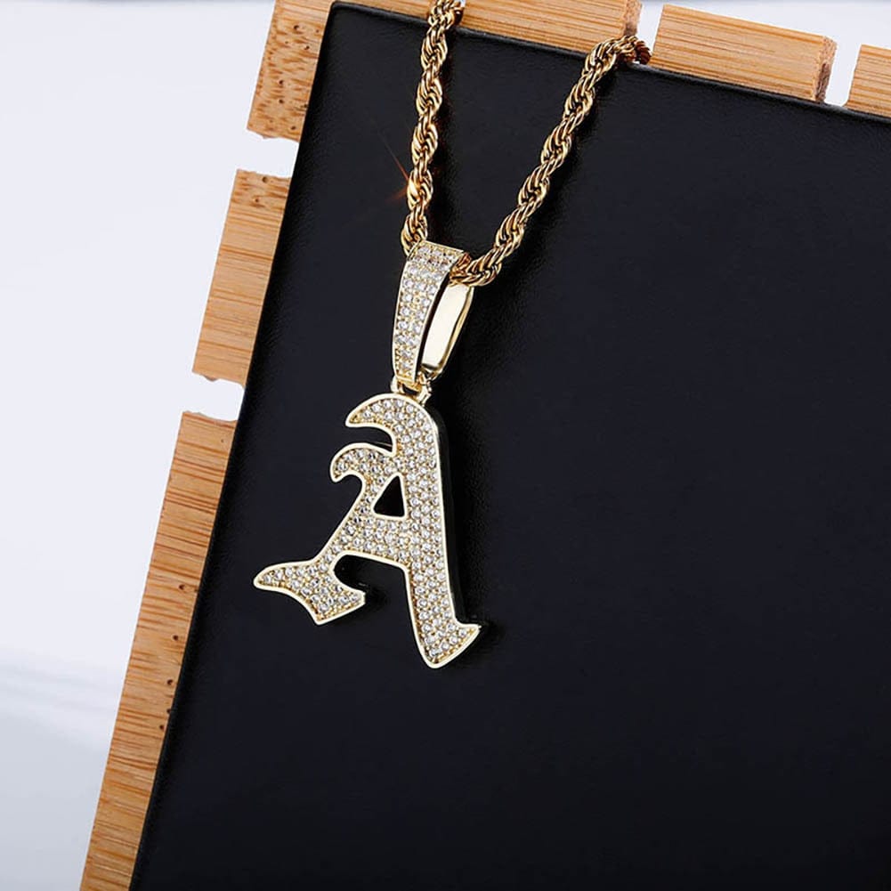 VVS Jewelry hip hop jewelry VVS Jewelry Old English Initial Pendant Necklace