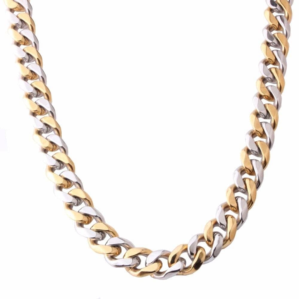 VVS Jewelry hip hop jewelry VVS Jewelry Stainless Steel Two-tone Curb Cuban Chain + FREE bracelet