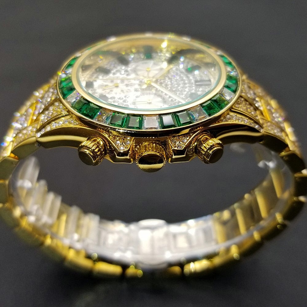 VVS Jewelry hip hop jewelry Watch VVS Jewelry Two-Tone Green Iced Out Watch