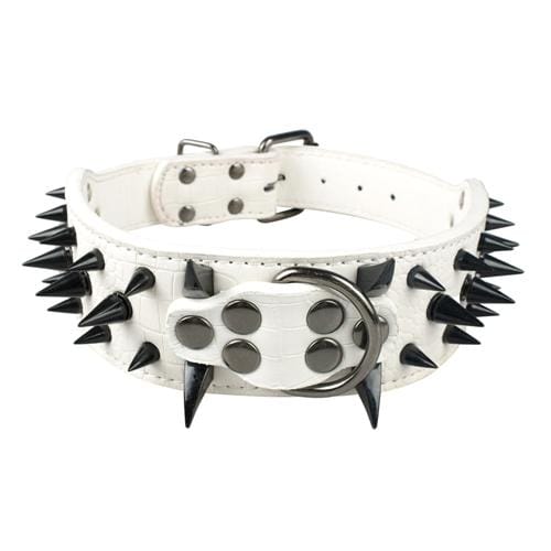 VVS Jewelry hip hop jewelry White Black Spike / 20 inch Adjustable Spiked Studded Dog Collar