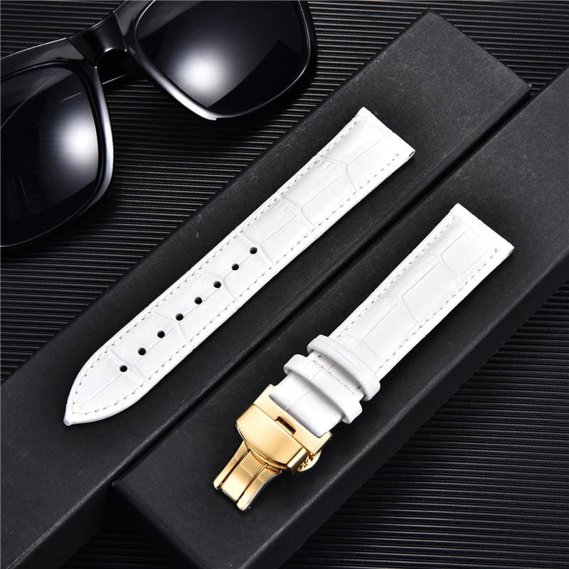 VVS Jewelry hip hop jewelry White-gold / 18mm Bamboo Pattern Leather Watch Strap