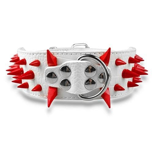 VVS Jewelry hip hop jewelry White Red Spike / 20 inch Adjustable Spiked Studded Dog Collar