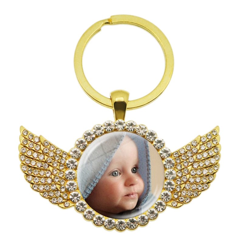 VVS Jewelry hip hop jewelry Wings Gold Custom Photo Baby Keychain with Charms