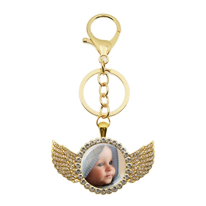 VVS Jewelry hip hop jewelry Wings Gold Small Custom Photo Baby Keychain with Charms