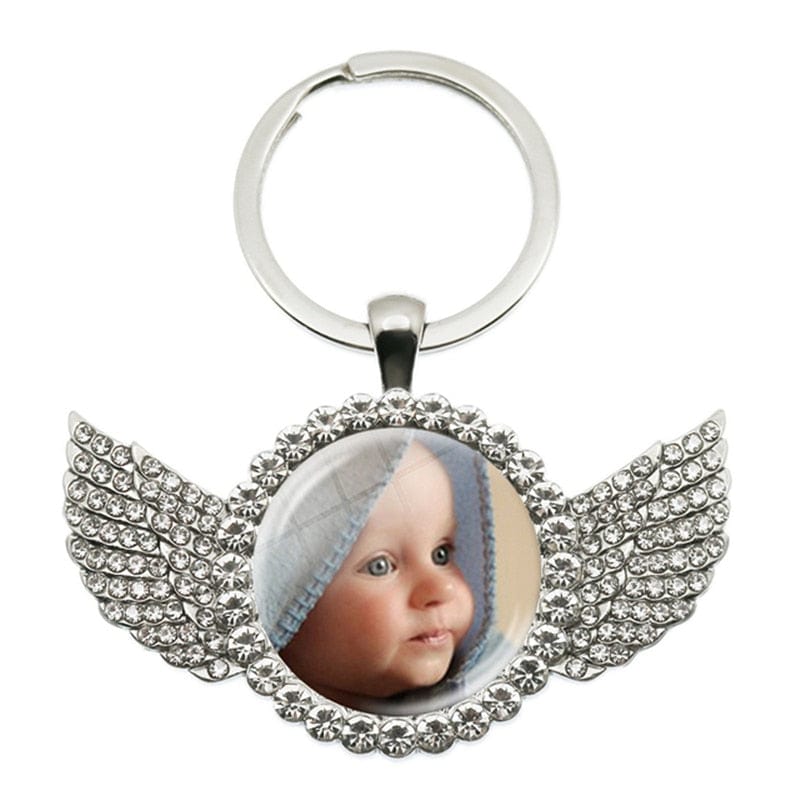 VVS Jewelry hip hop jewelry Wings Silver Custom Photo Baby Keychain with Charms