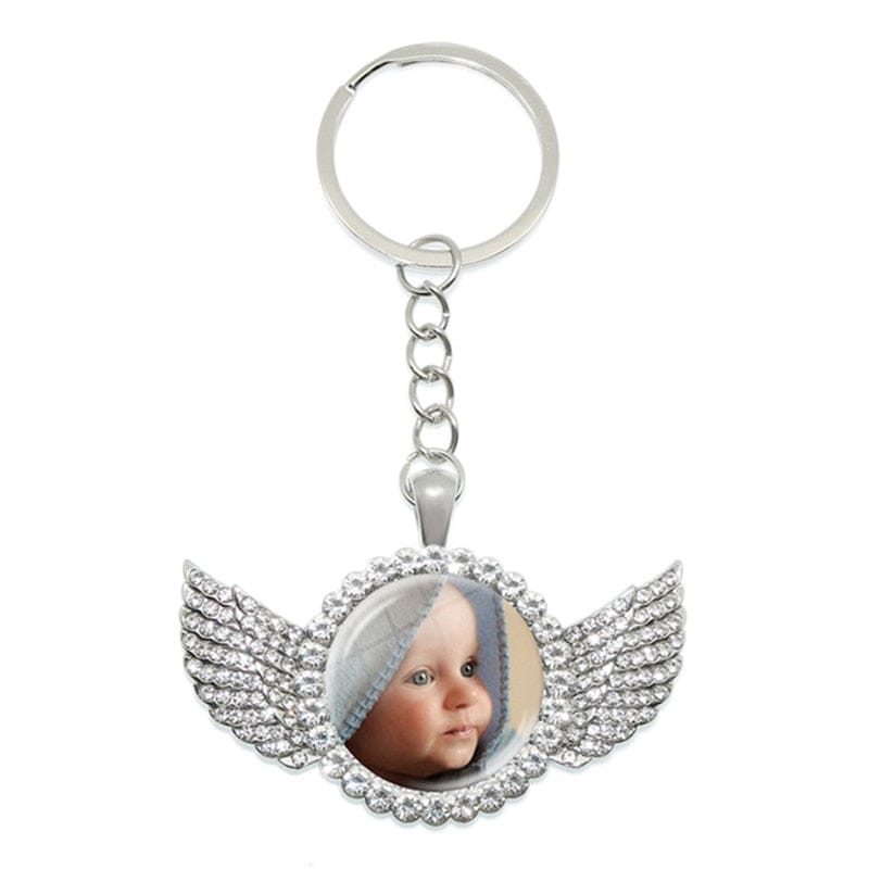 VVS Jewelry hip hop jewelry Wings Silver Small Custom Photo Baby Keychain with Charms