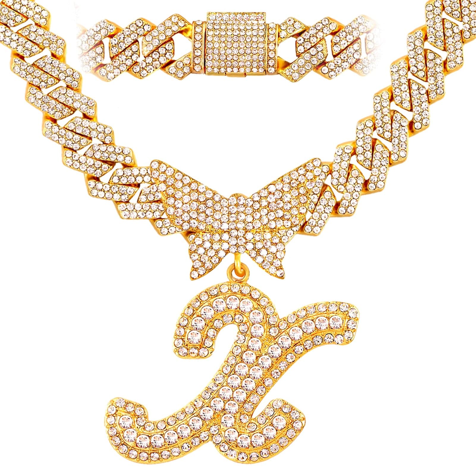 VVS Jewelry hip hop jewelry X / Gold Bling Butterfly Letter Cuban Link Chain