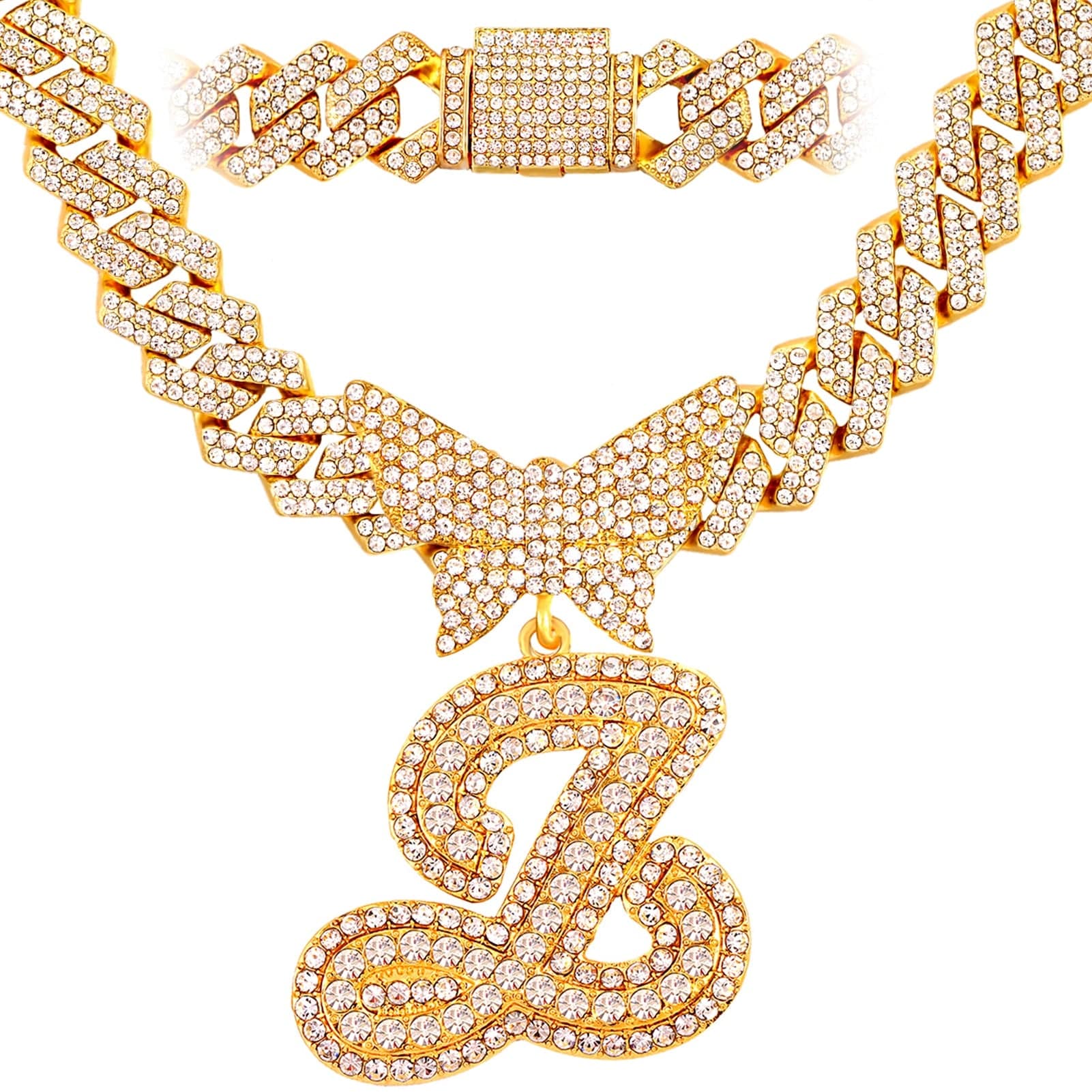VVS Jewelry hip hop jewelry Z / Gold Bling Butterfly Letter Cuban Link Chain